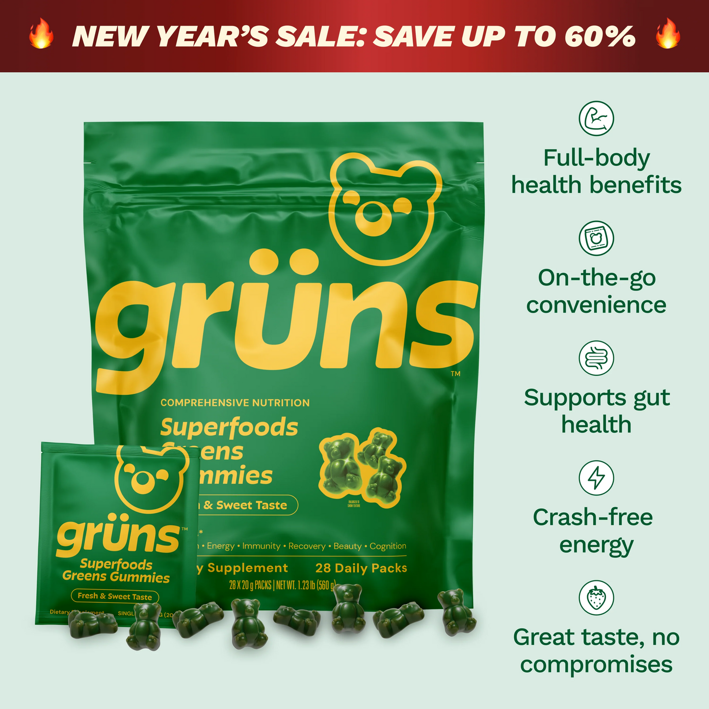 Gruns® Adults Super Greens Multivitamin Gummies